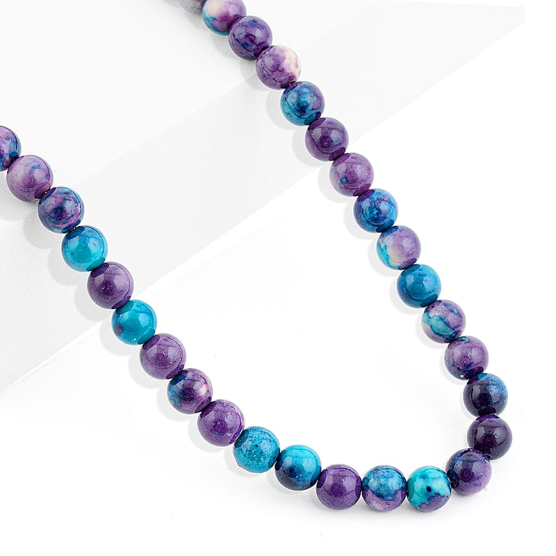 Multi Blue Agate 175.00 ctw Beaded Necklace in Silvertone (18 Inches)