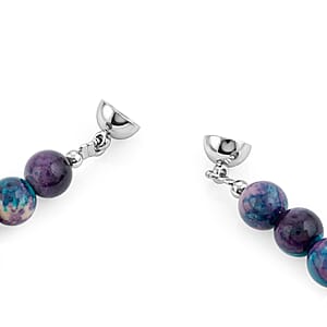 Multi Blue Agate 175.00 ctw Beaded Necklace in Silvertone (18 Inches)