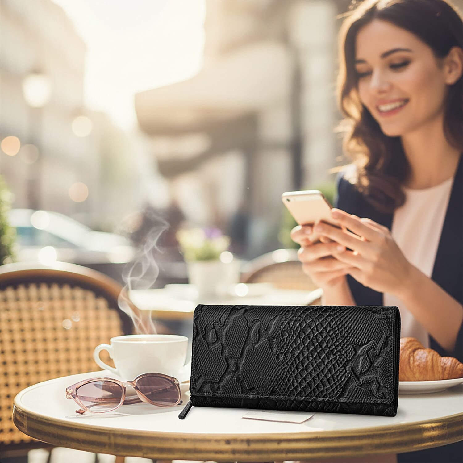La Marey Black Python Print Genuine Leather with RFID Wallet