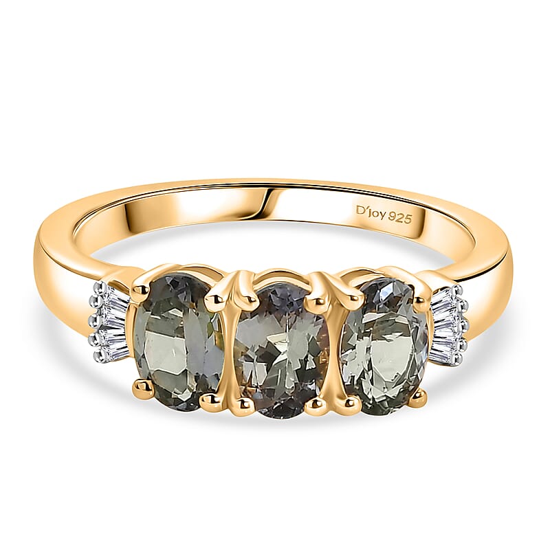 D'Joy Green Tanzanite and Diamond 1.40 ctw Ring in 18K Vermeil Yellow Gold Over Sterling Silver (Size 8.0)