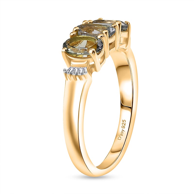 D'Joy Green Tanzanite and Diamond 1.40 ctw Ring in 18K Vermeil Yellow Gold Over Sterling Silver (Size 8.0)