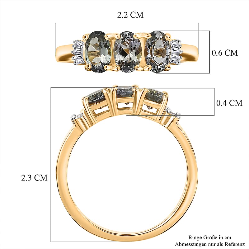 D'Joy Green Tanzanite and Diamond 1.40 ctw Ring in 18K Vermeil Yellow Gold Over Sterling Silver (Size 8.0)