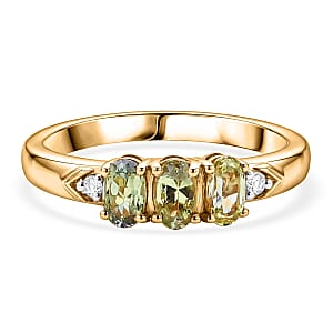 D'Joy Green Tanzanite and White Zircon 0.75 ctw Ring in 18K Vermeil Yellow Gold Over Sterling Silver (Size 8.0)