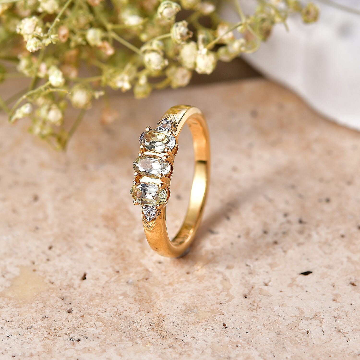 D'Joy Green Tanzanite and White Zircon 0.75 ctw Ring in 18K Vermeil Yellow Gold Over Sterling Silver (Size 8.0)