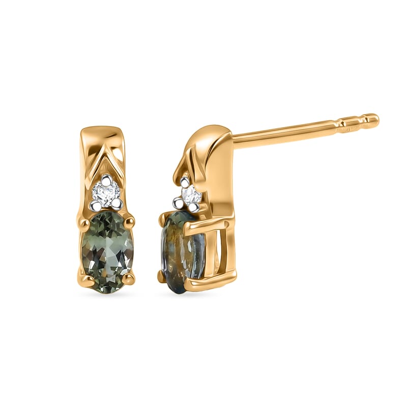 D'Joy Green Tanzanite and White Zircon 0.50 ctw Earrings in 14K Yellow Gold Over Sterling Silver