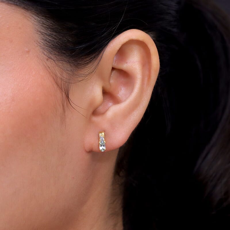 D'Joy Green Tanzanite and White Zircon 0.50 ctw Earrings in 14K Yellow Gold Over Sterling Silver