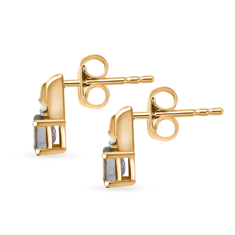 D'Joy Green Tanzanite and White Zircon 0.50 ctw Earrings in 14K Yellow Gold Over Sterling Silver