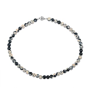 Black White Agate 175.00 ctw Beaded Necklace in Silvertone (18 Inches)