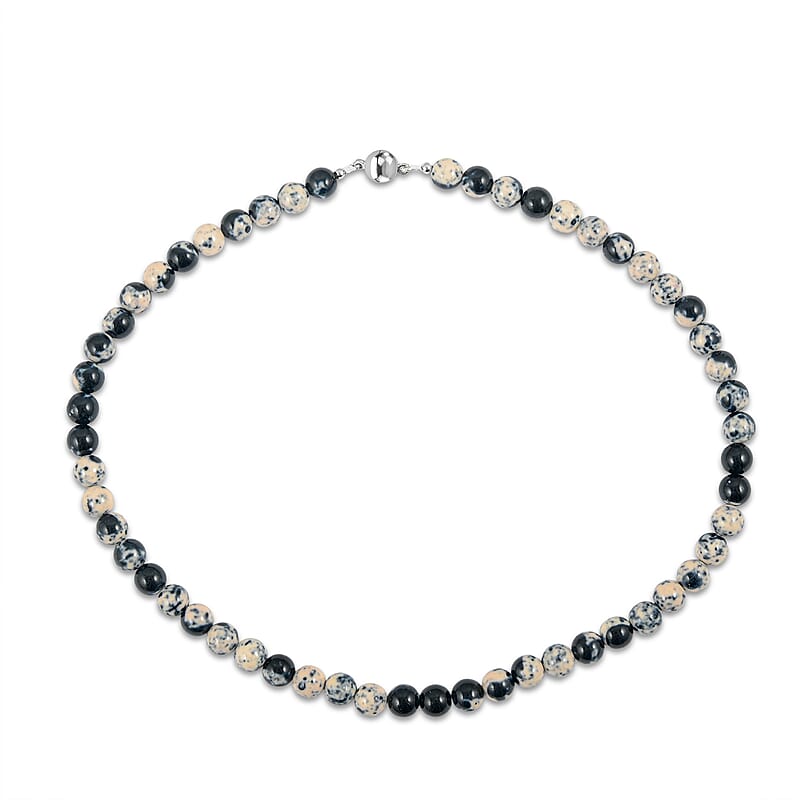 Black White Agate 175.00 ctw Beaded Necklace in Silvertone (18 Inches)