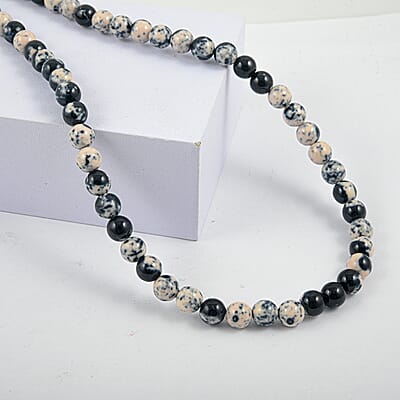 Black White Agate 175.00 ctw Beaded Necklace in Silvertone (18 Inches)