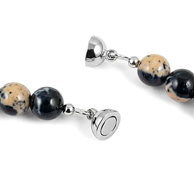 Black White Agate 175.00 ctw Beaded Necklace in Silvertone (18 Inches)