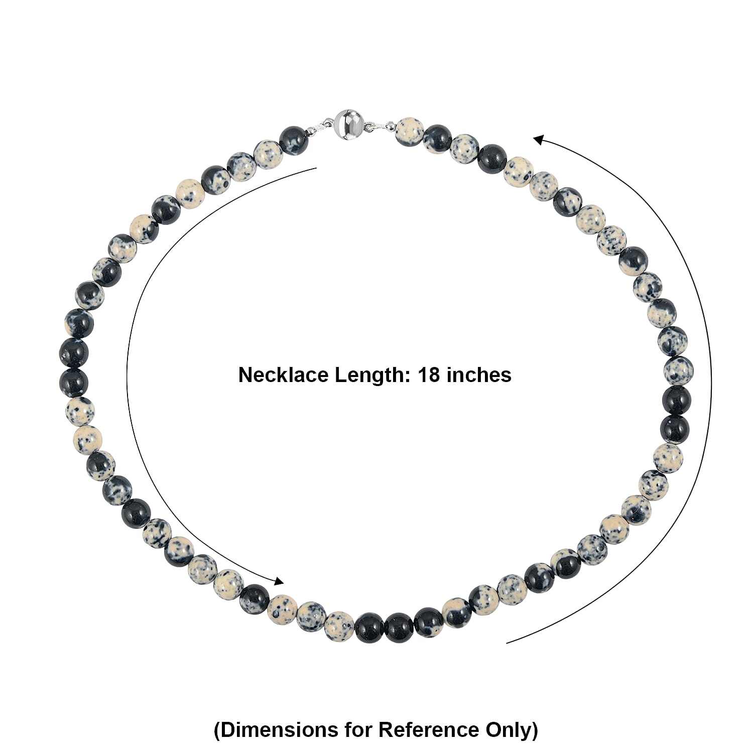Black White Agate 175.00 ctw Beaded Necklace in Silvertone (18 Inches)