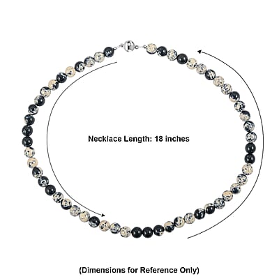 Black White Agate 175.00 ctw Beaded Necklace in Silvertone (18 Inches)