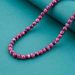 Red Blue Dragon Agate 175.00 ctw Beaded Necklace in Silvertone (18 Inches)