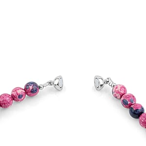 Red Blue Dragon Agate 175.00 ctw Beaded Necklace in Silvertone (18 Inches)