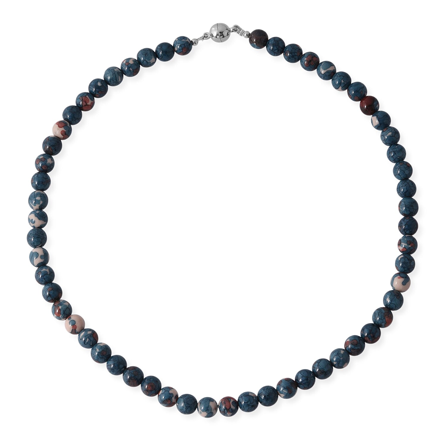 Coper Blue Agate 150.00 ctw Beaded Necklace in Silvertone 18 Inches