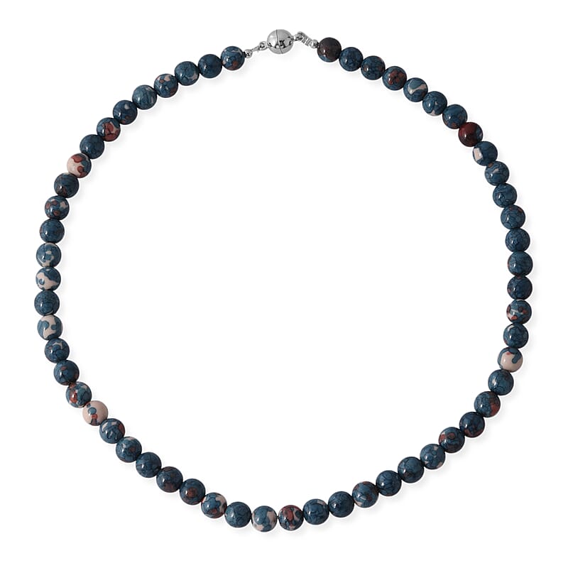 Coper Blue Agate 150.00 ctw Beaded Necklace in Silvertone 18 Inches