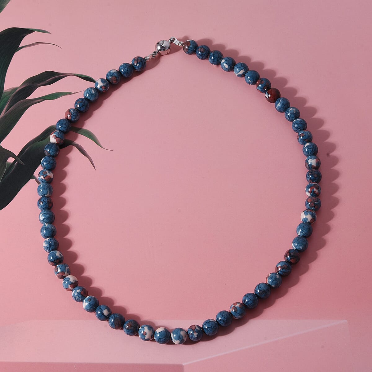 Coper Blue Agate 150.00 ctw Beaded Necklace in Silvertone 18 Inches image number 1
