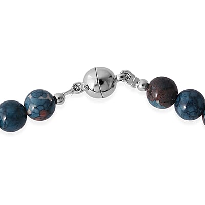 Coper Blue Agate 150.00 ctw Beaded Necklace in Silvertone 18 Inches