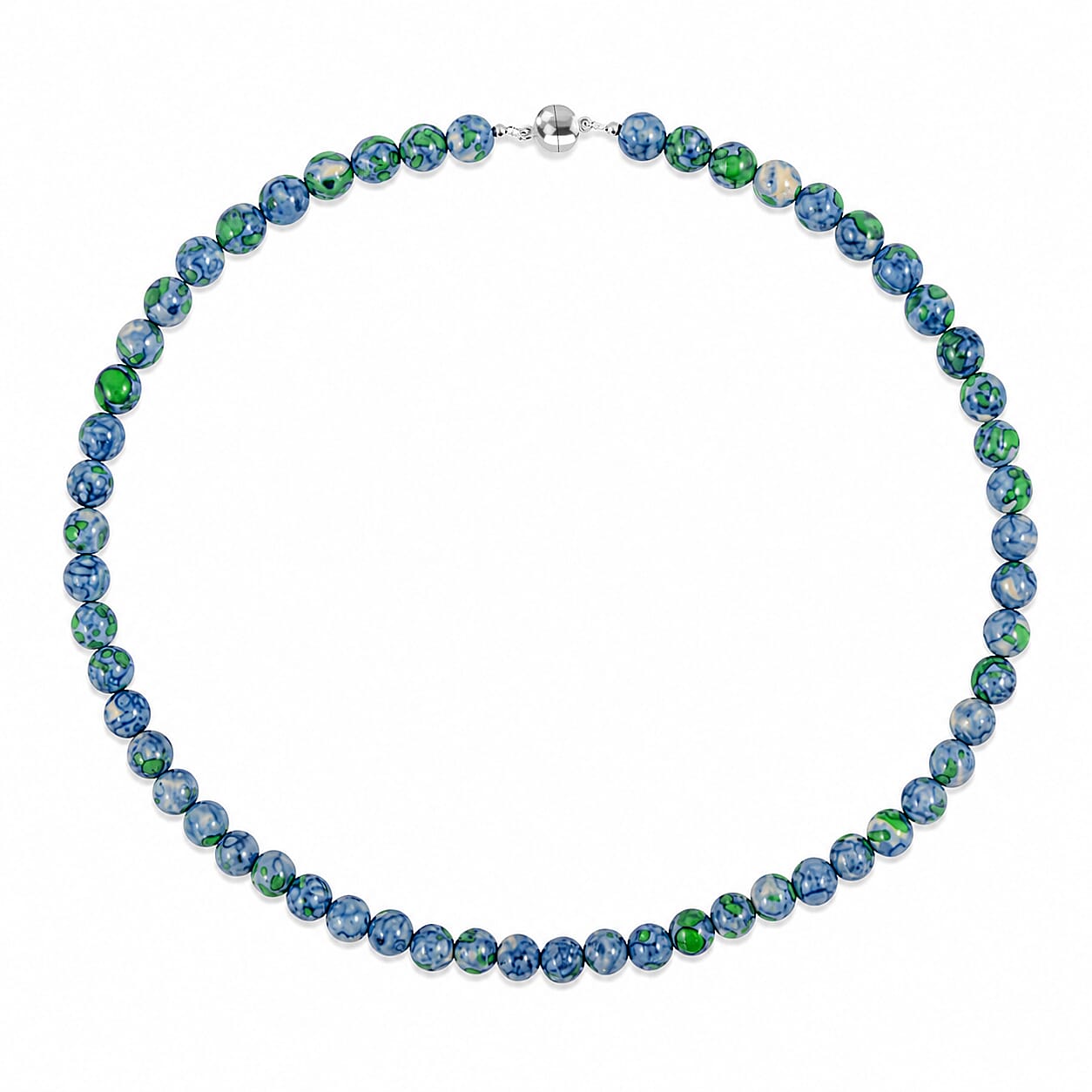 Multi Sky Blue Agate 175.00 ctw Beaded Necklace in Silvertone (18 Inches)