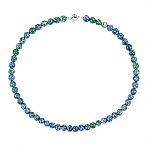 Multi Sky Blue Agate 175.00 ctw Beaded Necklace in Silvertone (18 Inches)