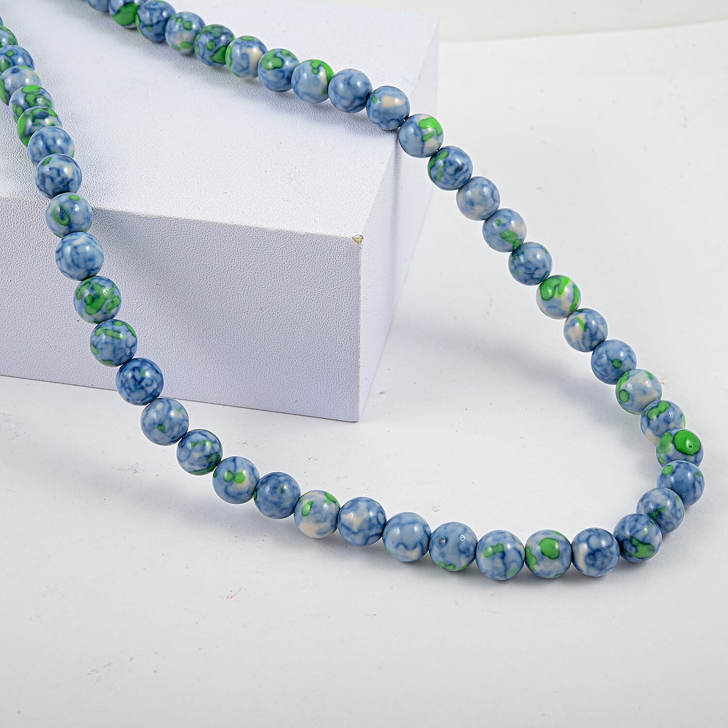 Multi Sky Blue Agate 175.00 ctw Beaded Necklace in Silvertone (18 Inches)