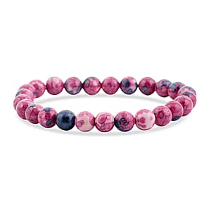 Red Blue Dragon Agate 80.00 ctw Beaded Stretch Bracelet