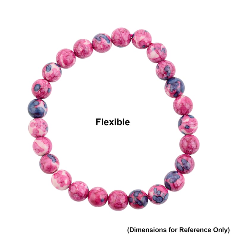 Red Blue Dragon Agate 80.00 ctw Beaded Stretch Bracelet