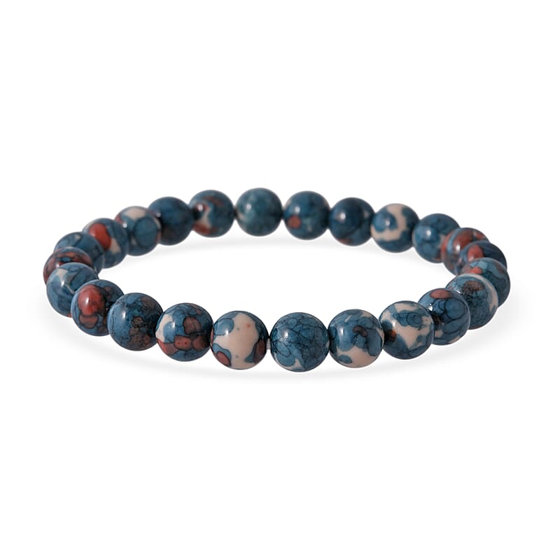 Coper Blue Agate 75.00 ctw Beaded Stretch Bracelet