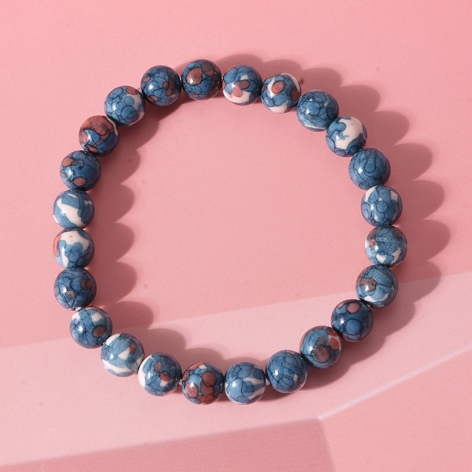 Coper Blue Agate 75.00 ctw Beaded Stretch Bracelet