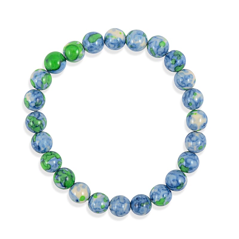 Multi Sky Blue Agate 80.00 ctw Beaded Stretch Bracelet