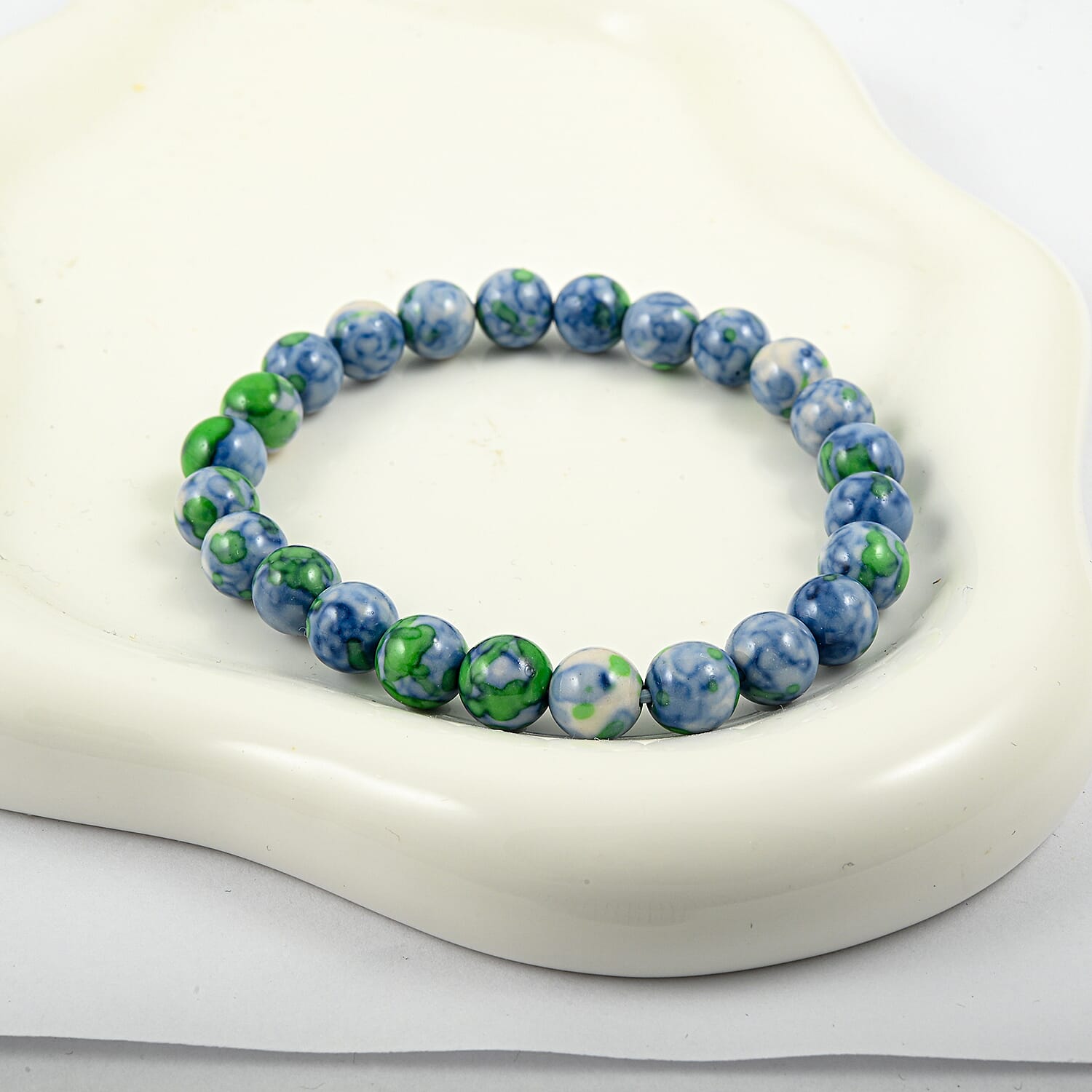 Multi Sky Blue Agate 80.00 ctw Beaded Stretch Bracelet