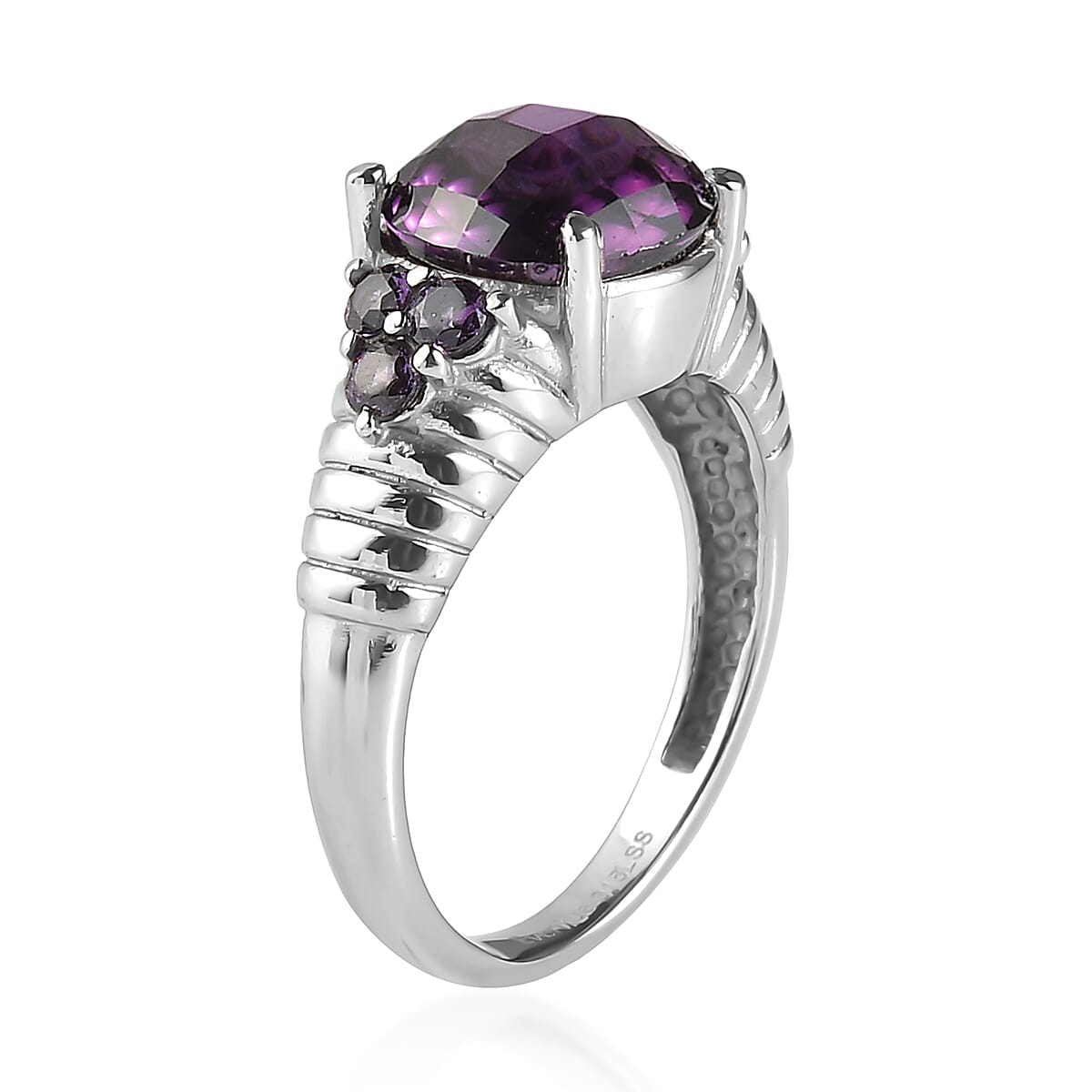 EverTrue Simulated Amethyst Color Diamond Ring in Stainless Steel (Size 7.0)