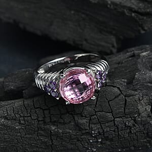 EverTrue Simulated Pink and Amethyst Color Diamond Ring in Stainless Steel (Size 6.0)