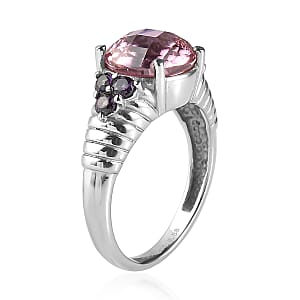 EverTrue Simulated Pink and Amethyst Color Diamond Ring in Stainless Steel (Size 6.0)