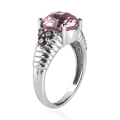 EverTrue Simulated Pink and Amethyst Color Diamond Ring in Stainless Steel (Size 6.0)