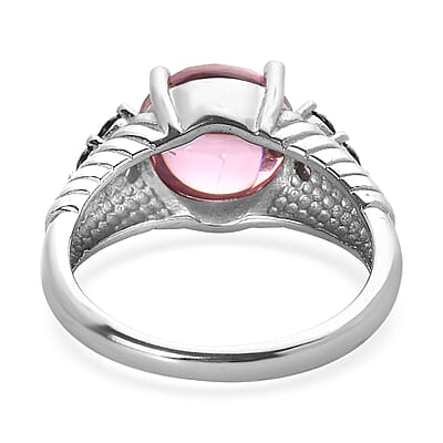 EverTrue Simulated Pink and Amethyst Color Diamond Ring in Stainless Steel (Size 6.0)