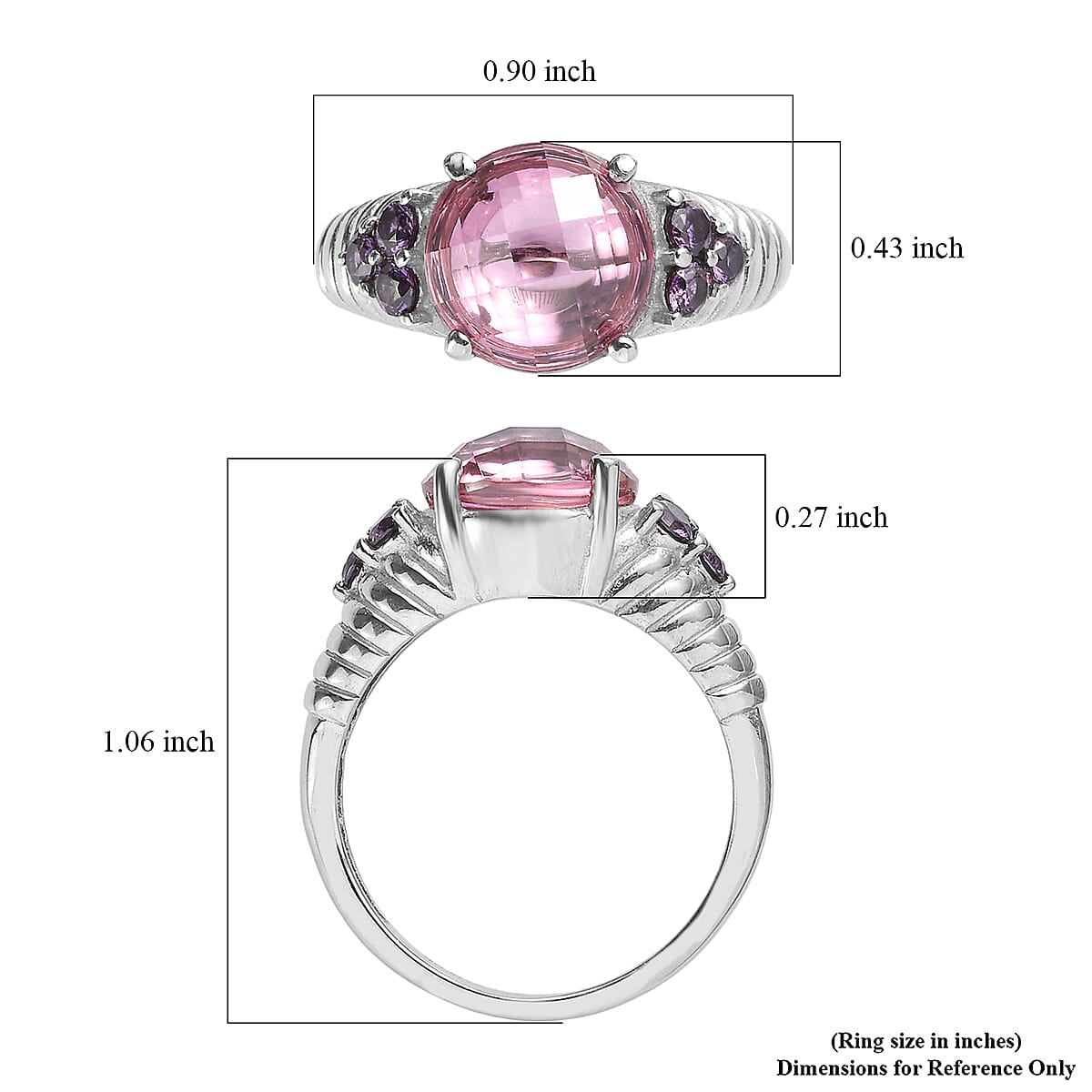 EverTrue Simulated Pink and Amethyst Color Diamond Ring in Stainless Steel (Size 6.0)