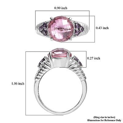 EverTrue Simulated Pink and Amethyst Color Diamond Ring in Stainless Steel (Size 6.0)