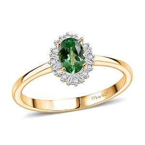 D'Joy Premium Tsavorite Garnet and Diamond 0.60 ctw Imperial Bloom Halo Ring in 18K Vermeil Yellow Gold Over Sterling Silver (Size 10.0)
