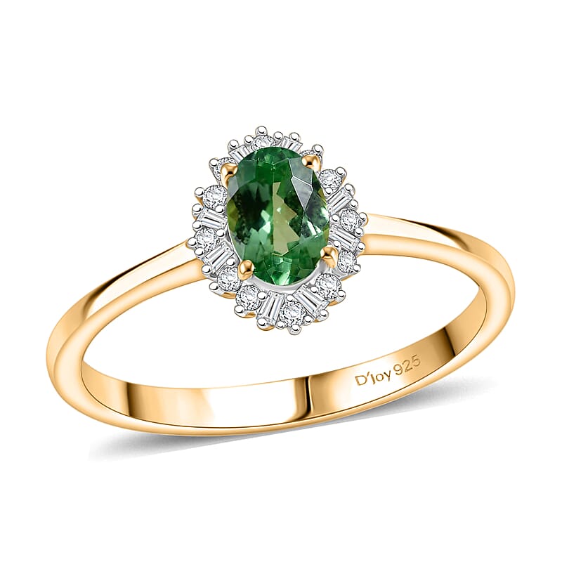 D'Joy Premium Tsavorite Garnet and Diamond 0.60 ctw Imperial Bloom Halo Ring in 18K Vermeil Yellow Gold Over Sterling Silver (Size 5.0)
