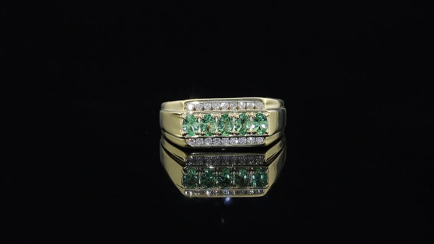 D'Joy Premium Tsavorite Garnet, Moissanite Ring in 18K Vermeil YG Over Sterling Silver (Size 10.0) 1.10 ctw