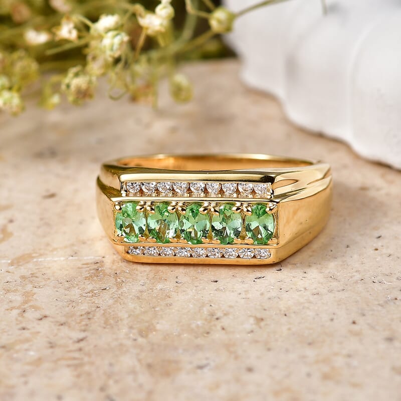 D'Joy Premium Tsavorite Garnet and Moissanite 1.10 ctw Men's Ring in 18K Vermeil Yellow Gold Over Sterling Silver (Size 10.0)