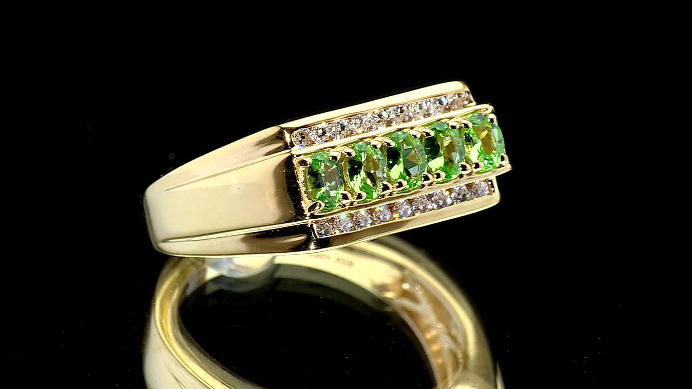D'Joy Premium Tsavorite Garnet, Moissanite Ring in 18K Vermeil YG Over Sterling Silver (Size 10.0) 1.10 ctw