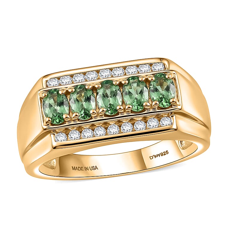 D'Joy Premium Tsavorite Garnet and Moissanite 1.10 ctw Men's Ring in 18K Vermeil Yellow Gold Over Sterling Silver (Size 9.0)