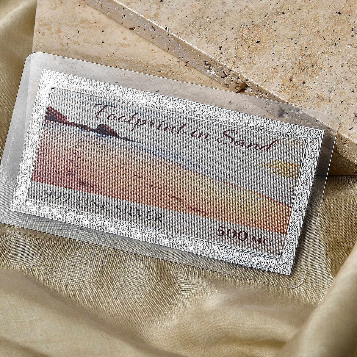 999 Fine Silver Footprint in Sand Embossed Bar 500 mg image number 1