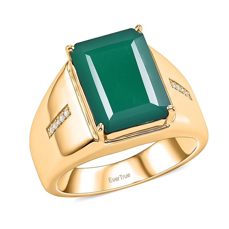 EverTrue Verde Onyx and White Zircon 6.80 ctw Forest Monarch Men's Ring in 18K YG Plated (Size 9.0)
