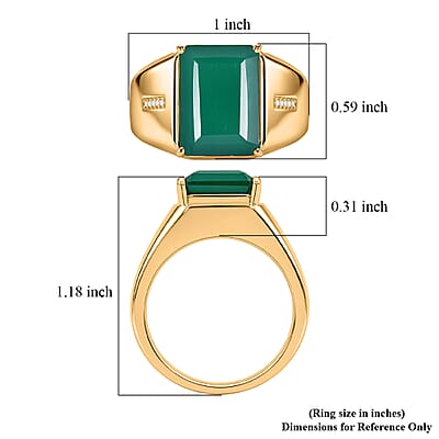 EverTrue Verde Onyx and White Zircon 6.80 ctw Forest Monarch Men's Ring in 18K YG Plated (Size 9.0)
