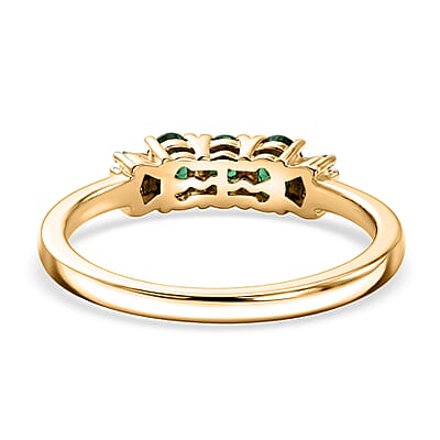 D'Joy Premium Tsavorite Garnet and Diamond 0.60 ctw Royal Trilogy Ring in 18K Vermeil Yellow Gold Over Sterling Silver (Size 5.0)