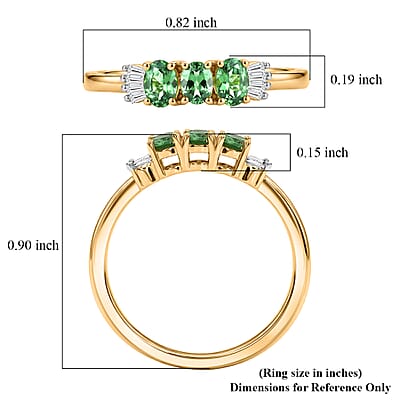 D'Joy Premium Tsavorite Garnet and Diamond 0.60 ctw Royal Trilogy Ring in 18K Vermeil Yellow Gold Over Sterling Silver (Size 5.0)